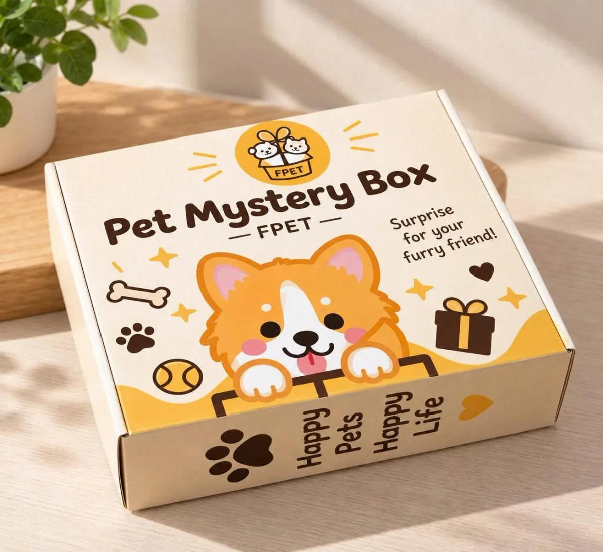 Hộp FPETS Pet Mystery Box in hình cún corgi